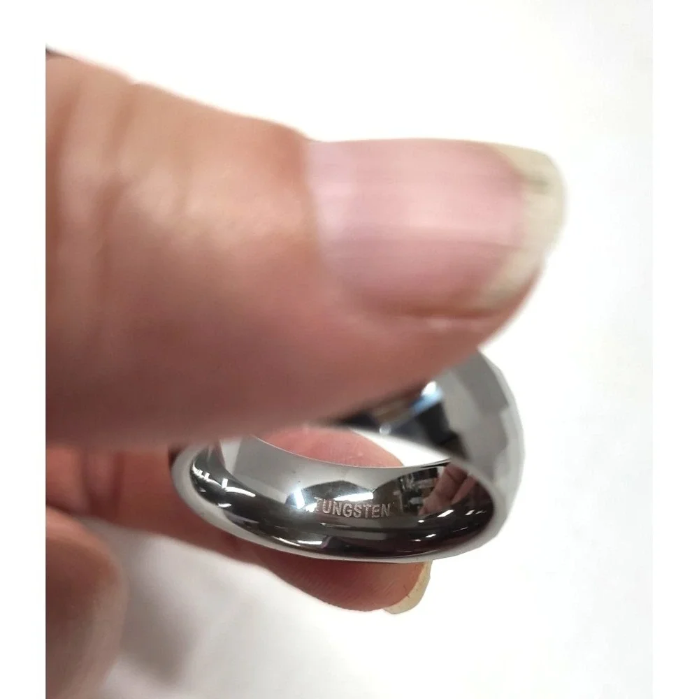 Silver Tungsten Band Multi‎ Faceted Domed Edges Ring Wedding Band Jewelery 9mm